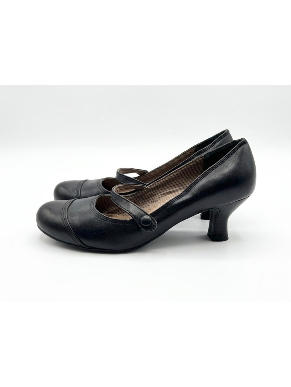 Vintage Mudd Black Faux Leather Mary Jane Spool Heel Sz 8